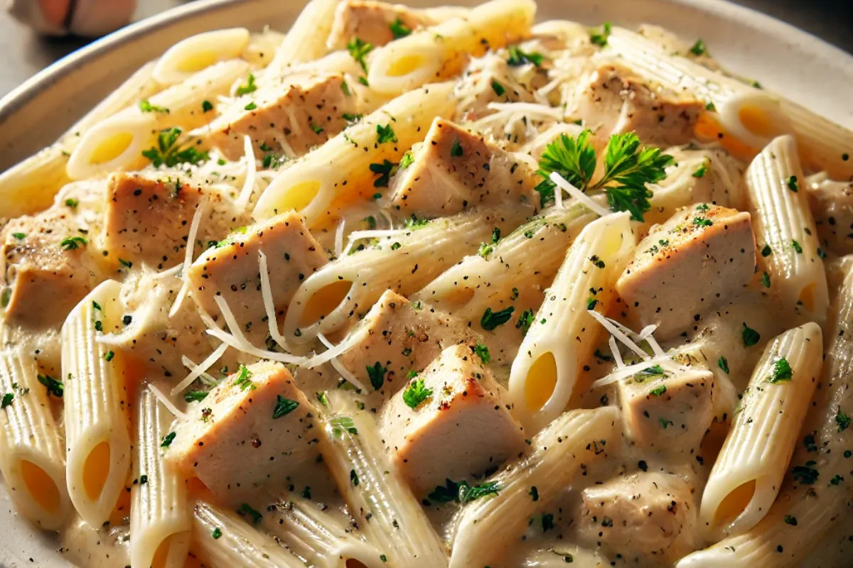 Creamy Chicken Alfredo Penne with a Touch of Herbs