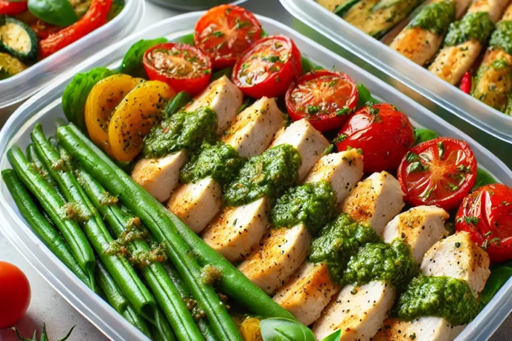 Pesto Chicken and Veggie Meal Prep Bowls