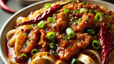 Spicy Pork and Scallion Rice Noodles