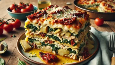 Sun-Dried Tomato and Artichoke Chicken Spinach Lasagna