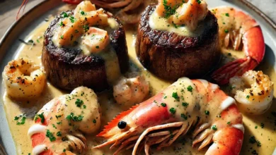 Filet Mignon with Shrimp and Lobster Cream Sauce