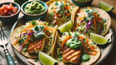 Grilled Fish Tacos with Citrus Slaw and Green Sauce