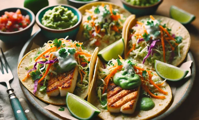 Grilled Fish Tacos with Citrus Slaw and Green Sauce