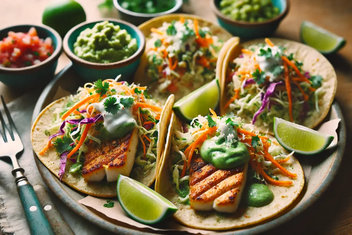 Grilled Fish Tacos with Citrus Slaw and Green Sauce