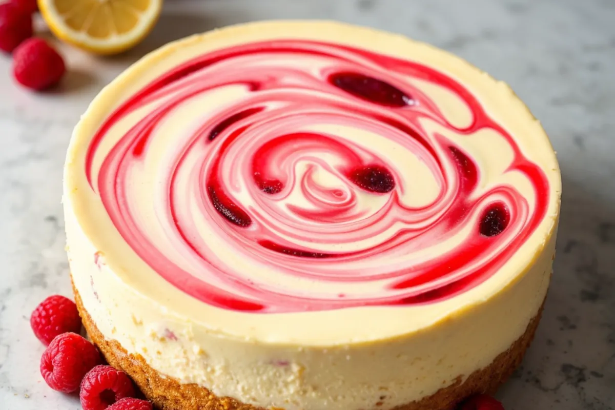 Lemon Raspberry Swirl Cheesecake