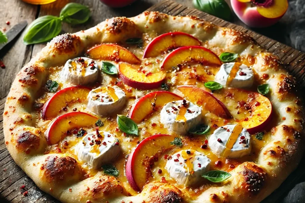 Spicy Peaches and Brie Pizza