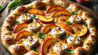 Spicy Peaches and Brie Pizza