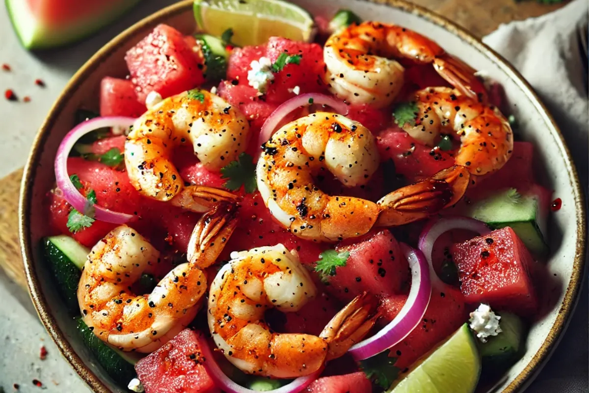 Spicy Watermelon & Shrimp Salad