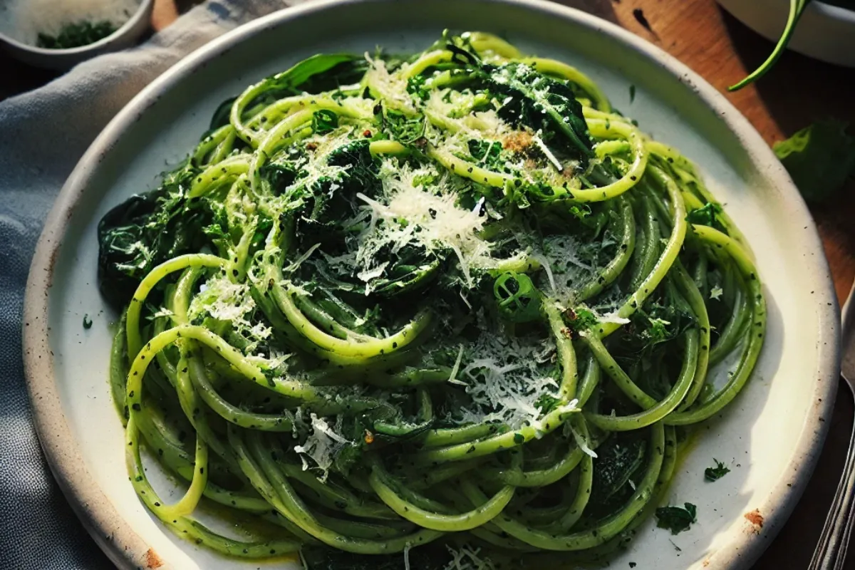 green spaghetti made of1