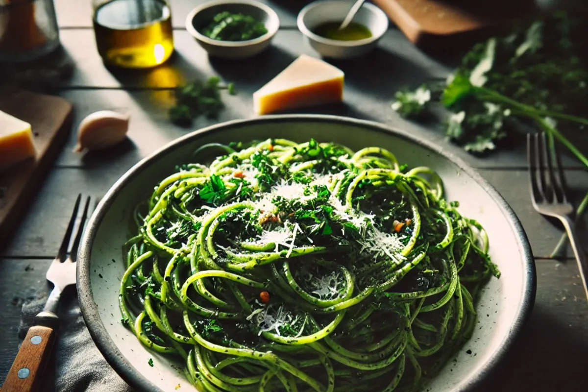 green spaghetti made of3