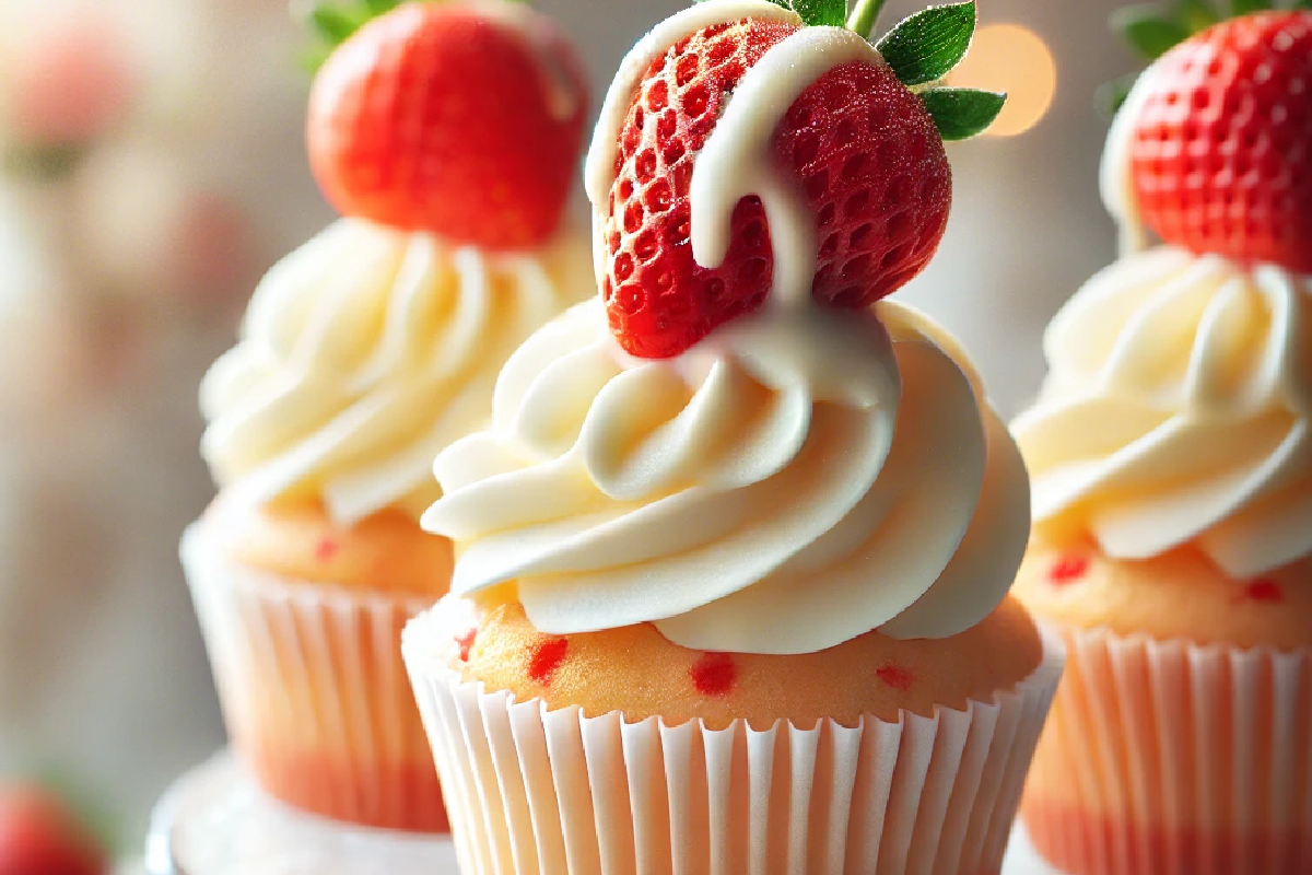 White Chocolate Strawberry Cupcakes