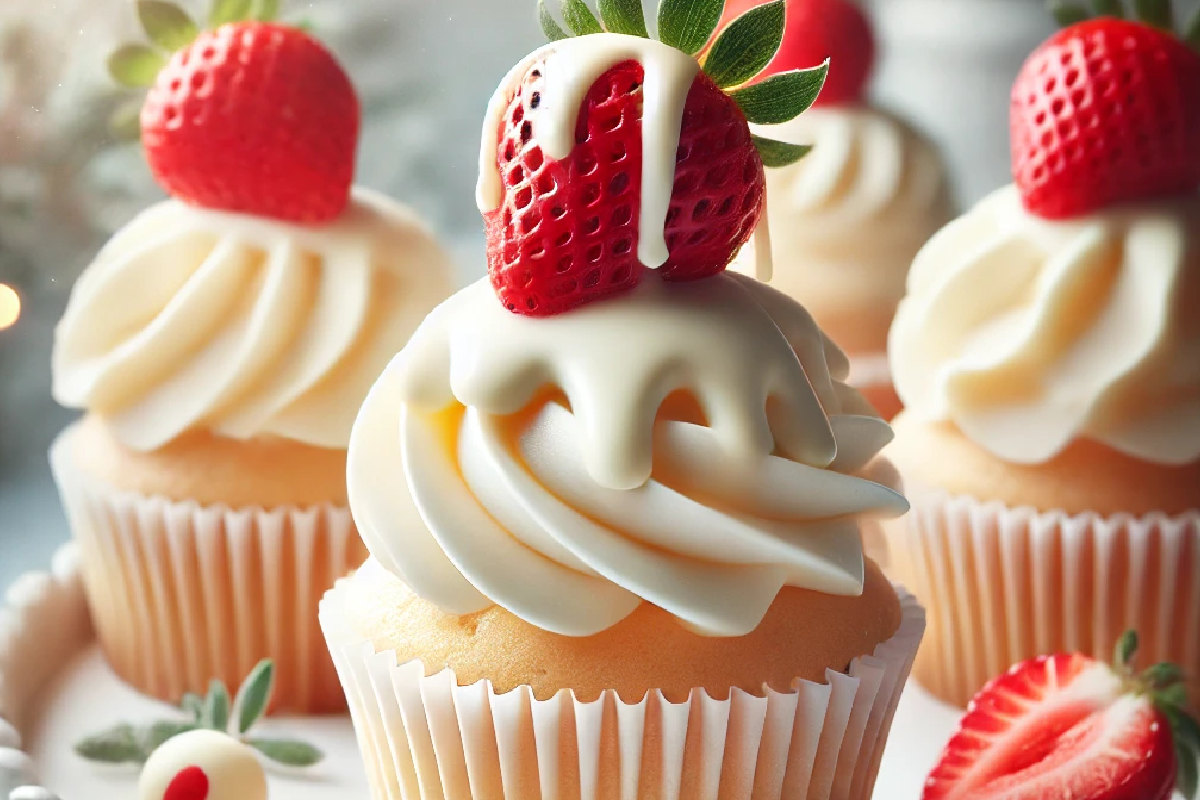 White Chocolate Strawberry Cupcakes