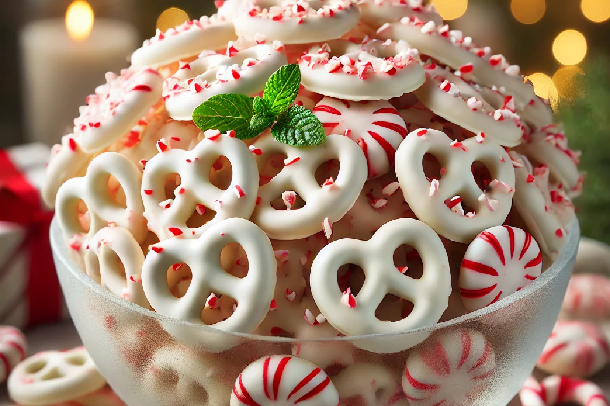 White Chocolate Peppermint Pretzels