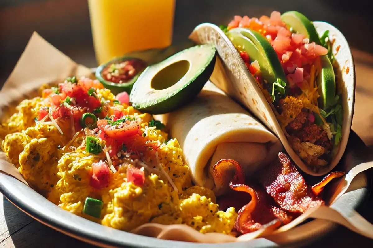 breakfast burrito and a breakfast taco