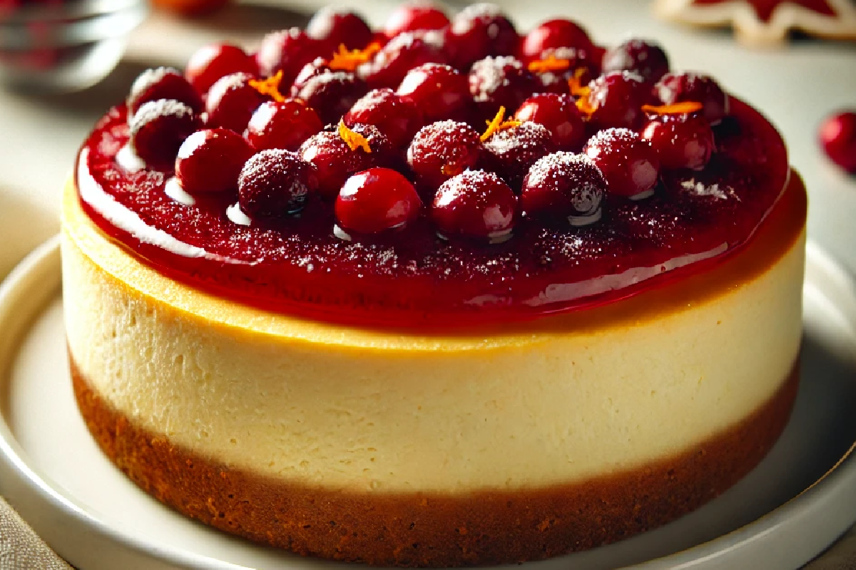 Classic New York Cheesecake with Cranberry Topping