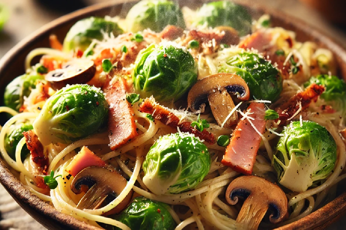 Brussels Sprouts and Smoked Turkey or Mushroom Pasta