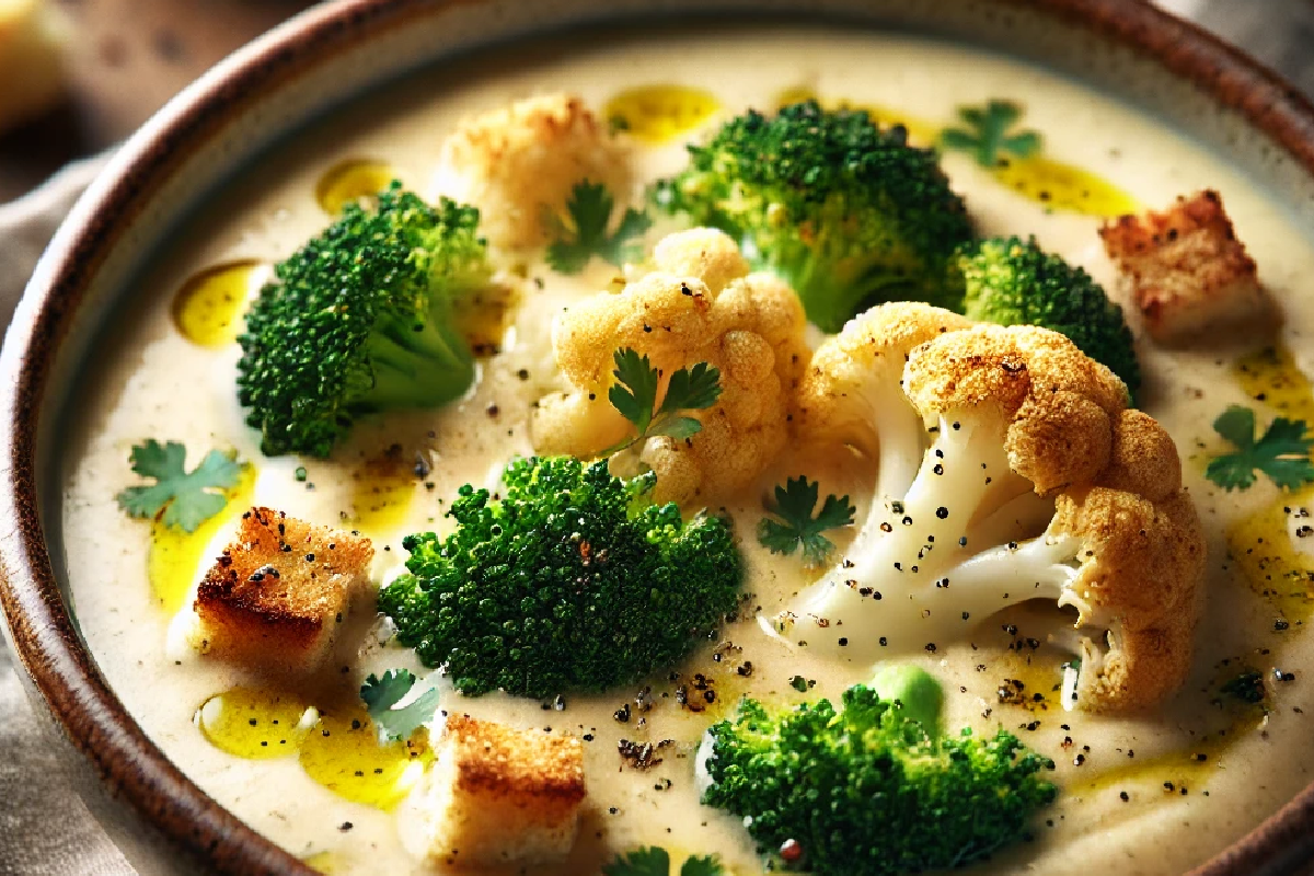 Roasted Cauliflower and Broccoli Soup