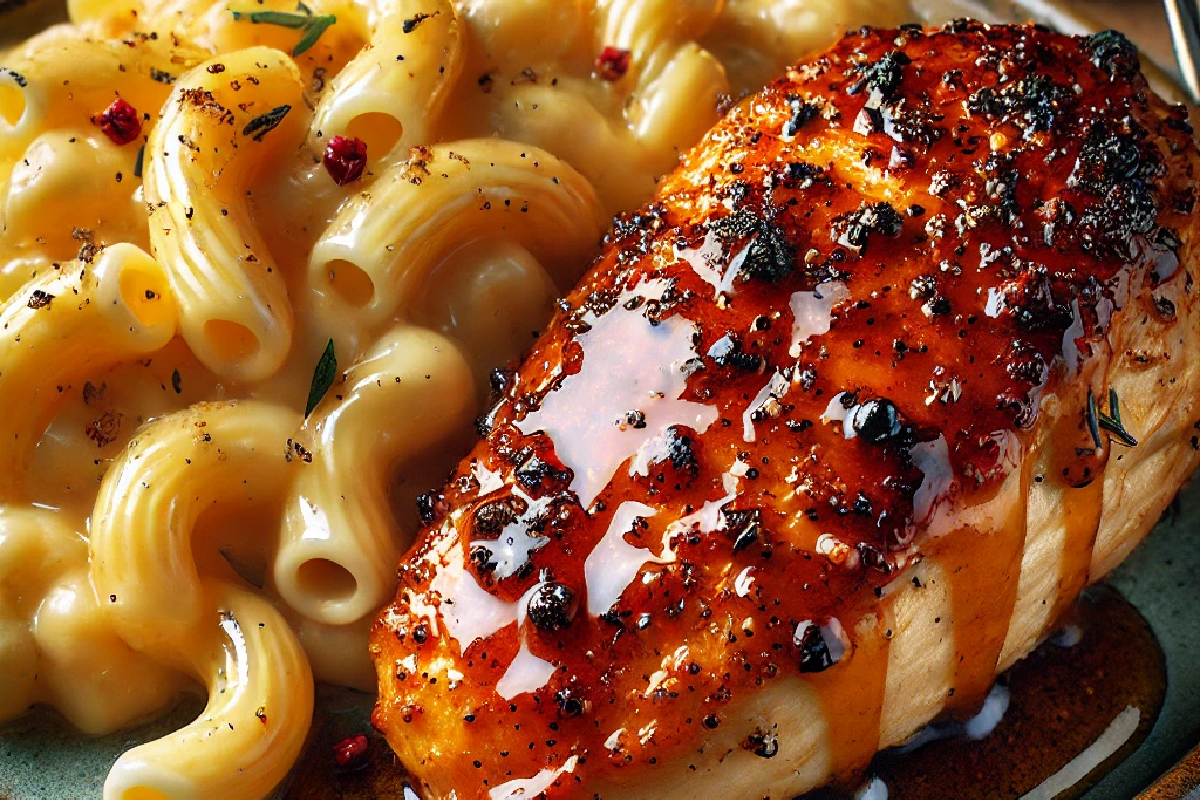 Honey Pepper Chicken with Creamy Macaroni Cheese