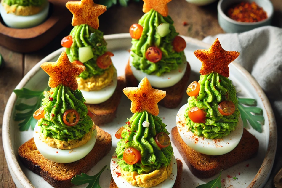 Avocado Toast Christmas Tree Deviled Eggs