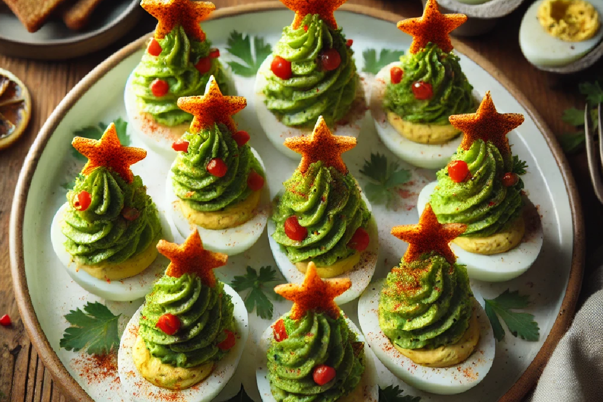 Avocado Toast Christmas Tree Deviled Eggs