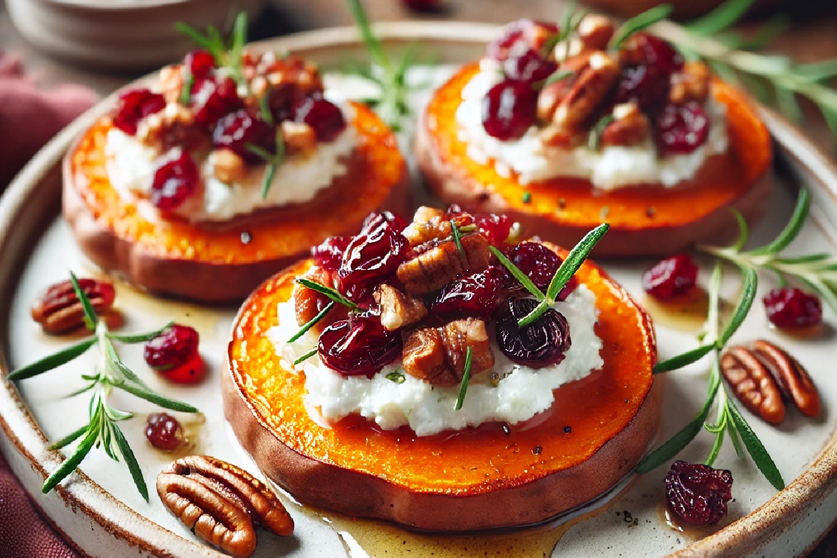 Sweet Potato Rounds with Goat Cheese & Cranberries