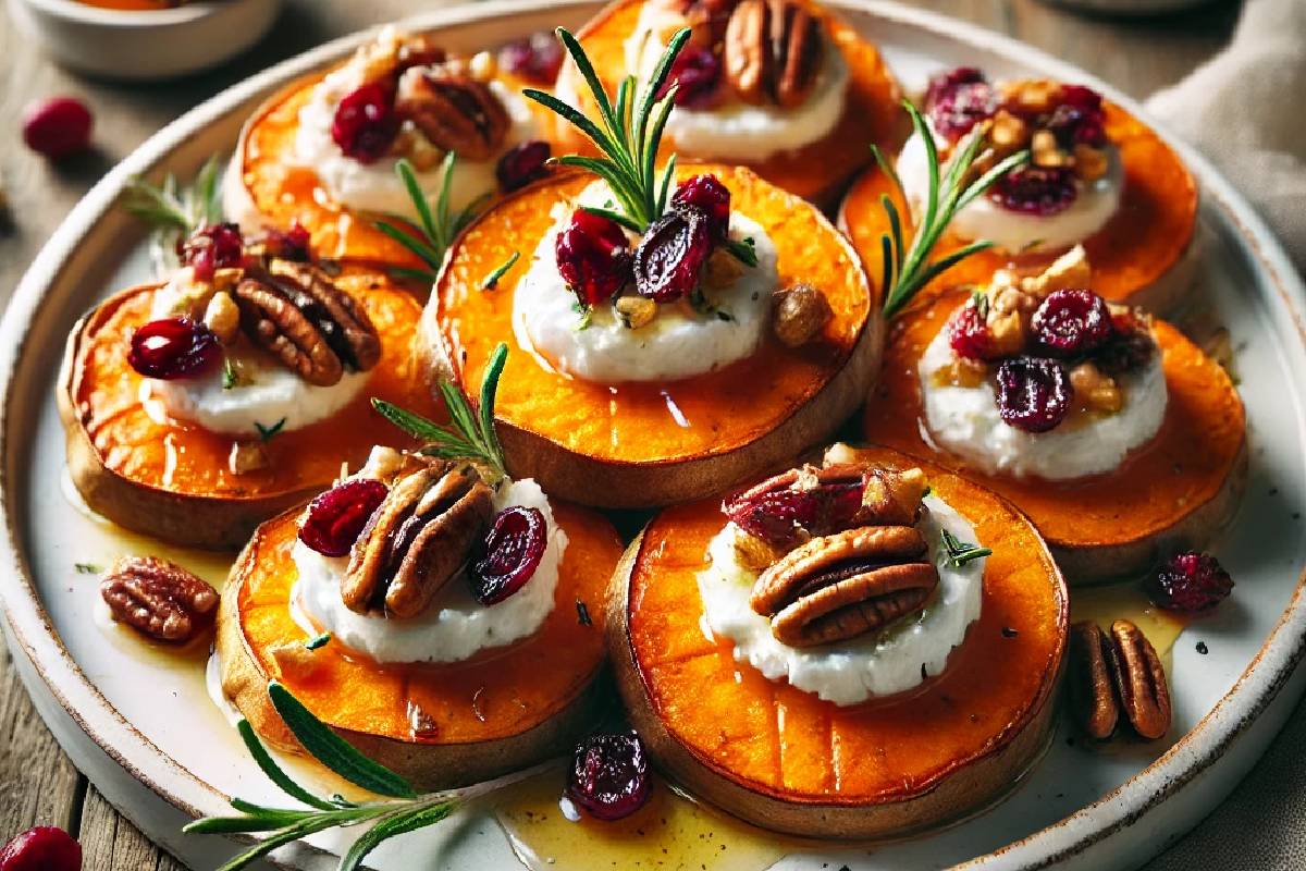 Sweet Potato Rounds with Goat Cheese & Cranberries